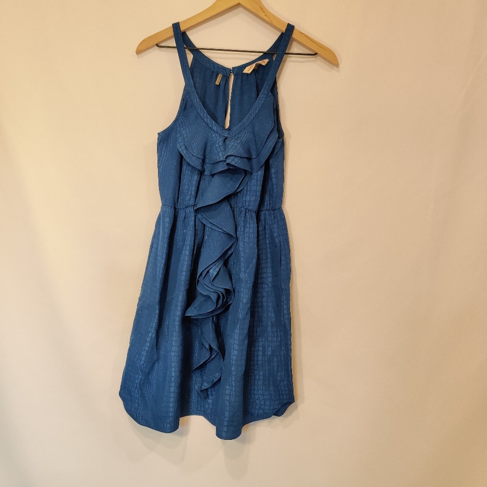 Rebecca Taylor Navy Snake Print Silk Mini Ruffle